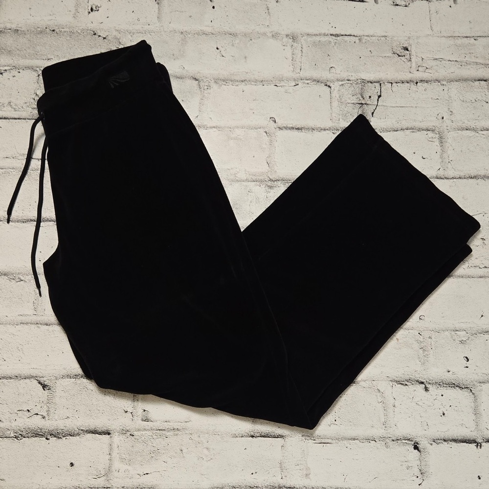 Marika Black Velour Lounge Pants Wide Leg Drawstring Y2K Large